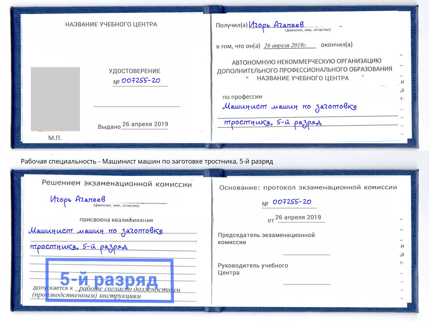корочка 5-й разряд Машинист машин по заготовке тростника Урус-Мартан