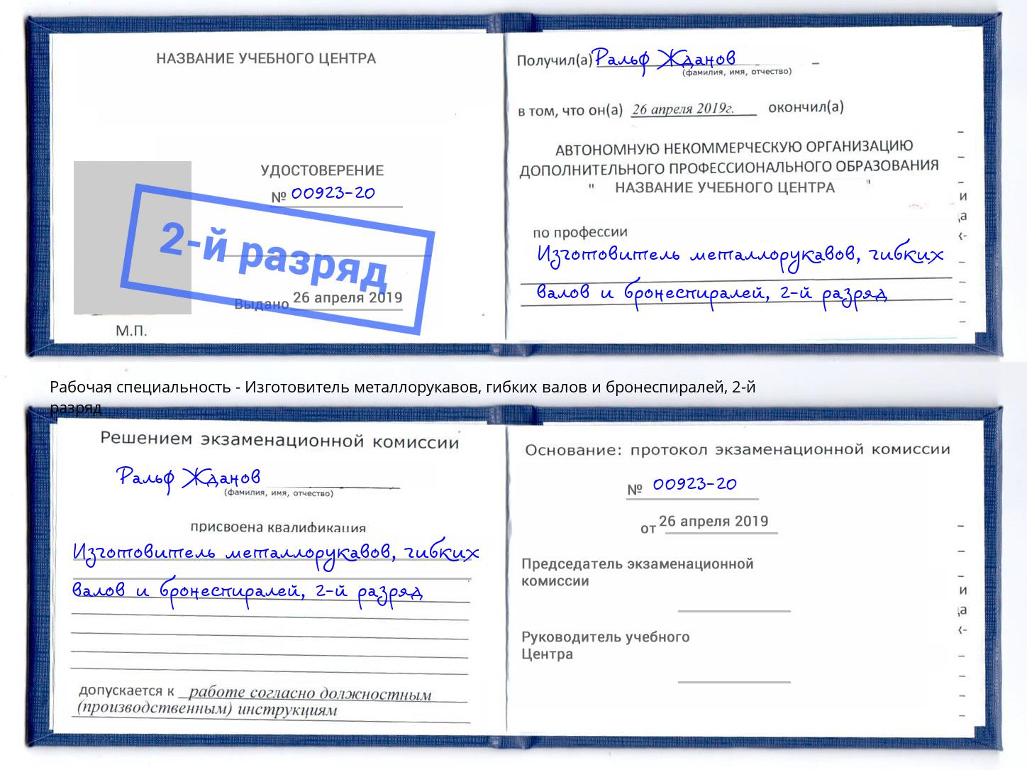 корочка 2-й разряд Изготовитель металлорукавов, гибких валов и бронеспиралей Урус-Мартан